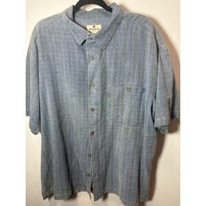 Woolrich Men’s Button Front Shirt XXL Blue Short Sleeve 100% Cotton Patterned